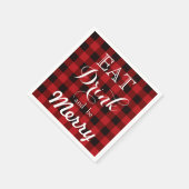 食べ飲みメリーと赤い黒のタータンチェック スタンダードカクテルナプキン (角)