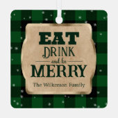 食べ飲みメリーとBe Green Plaidクリスマス メタルオーナメント (裏面)