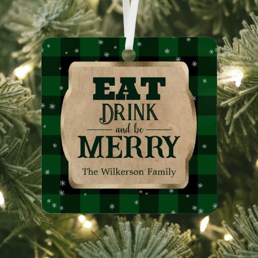 食べ飲みメリーとBe Green Plaidクリスマス メタルオーナメント (インサイチュ)