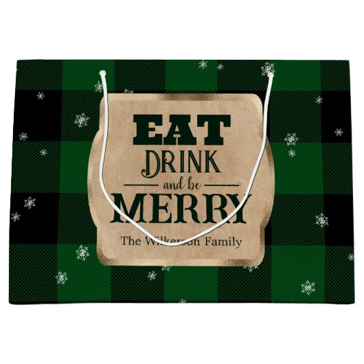 食べ飲みメリーとBe Green Plaidクリスマス ラージペーパーバッグ (正面)