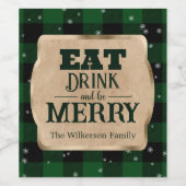 食べ飲みメリーとBe Green Plaidクリスマス ワインラベル (シングルラベル)