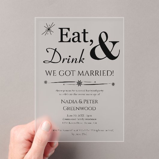 食べ飲み得て結婚したElopement Wedding Party アクリル招待状 (インサイチュ (ポータブル))