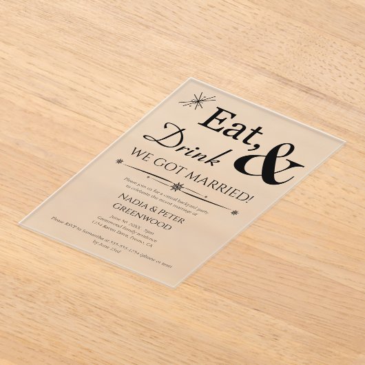 食べ飲み得て結婚したElopement Wedding Party アクリル招待状 (レイダウン)