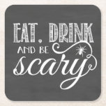 食べ飲み怖がるハローウィンパーティ スクエアペーパーコースター<br><div class="desc">次のハロウィーンのバッシュで離れは、その気のきいたカクテルを家具に付けてはいけない。これらの紙コースターはフェスティバルと不気味なシック！デザインは白い混合タイポグラフィで「飲み食べ、怖がる」とダークグレーの黒板の背景を備えている。クモが文字に潜んでデザインを完成。オプションの「パーソナライズ」フィールドを使用して、選択した名前または文字を追加する。一致するハローウィンパーティ項目の場所：</div>