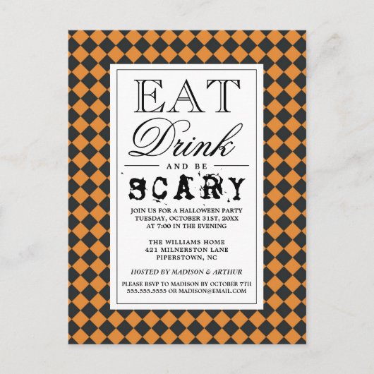 食べ飲み怖がる |ハッピーハローウィンパーティー インビテーションポストカード (正面)