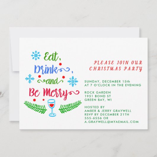 食べ飲み楽メリーにクリスマスのパーティーに 招待状 (正面)