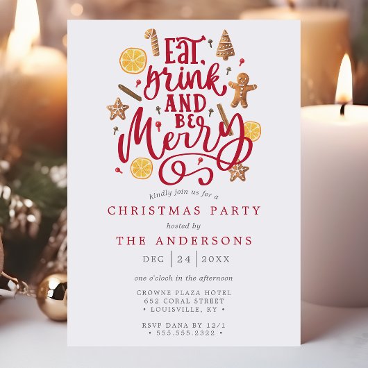 食べ飲み水メリー色のクリスマスパーティー 招待状