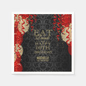 食べ飲み物とハッピー00誕生日 – レッドバルーン スタンダードカクテルナプキン (正面)