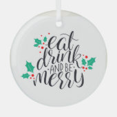 食べ飲み物とビーメリーデザイン ガラスオーナメント (正面)