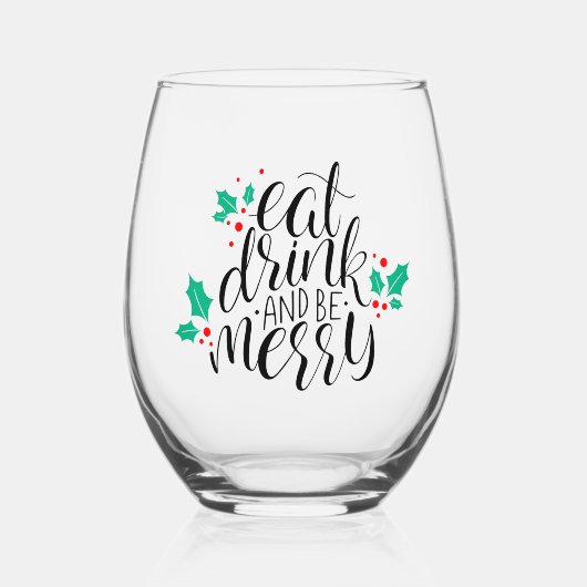 食べ飲み物とビーメリーデザイン ステムなしワイングラス (正面)