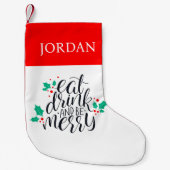 食べ飲み物とビーメリーデザイン スモールクリスマスストッキング (正面)
