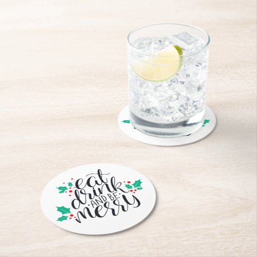 食べ飲み物とビーメリーデザイン ラウンドペーパーコースター (インサイチュ)