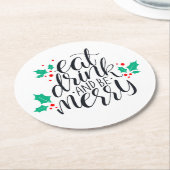 食べ飲み物とビーメリーデザイン ラウンドペーパーコースター (アングル)