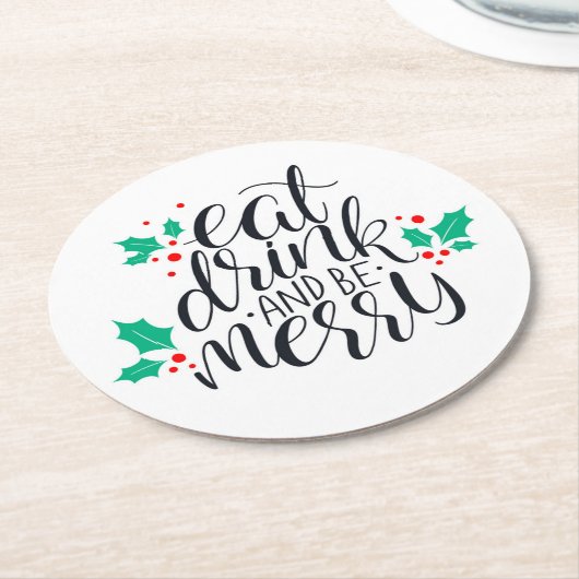 食べ飲み物とビーメリーデザイン ラウンドペーパーコースター (アングル)