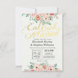 食べ飲み物とビー結婚したフローラ結婚式招待状 招待状