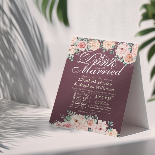 食べ飲み物とビー結婚したフローラ結婚式招待状 招待状