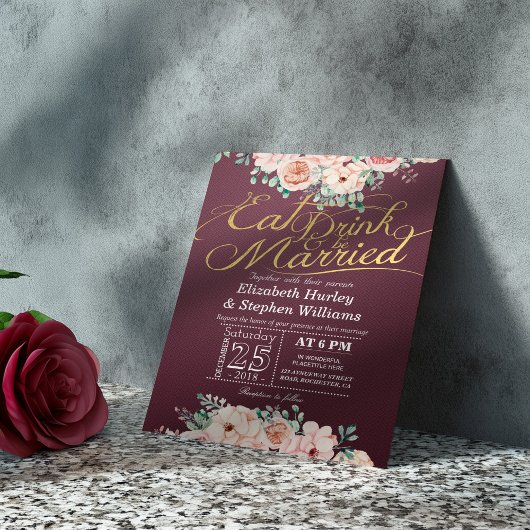 食べ飲み物とビー結婚したフローラ結婚式招待状 招待状