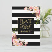 食べ飲み物とベ結婚したー金ゴールド白黒ストライプの 招待状 (スタンド正面)