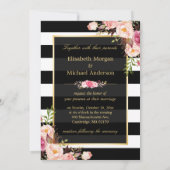 食べ飲み物とベ結婚したー金ゴールド白黒ストライプの 招待状 (裏面)