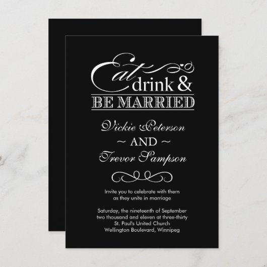 食べ飲み物とベ結婚した結婚式招待状 招待状 (正面/裏面)