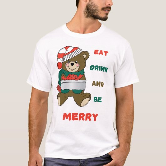 食べ飲み物とメリー食べ物 – Cute Bear Christmas Tee Tシャツ (正面)