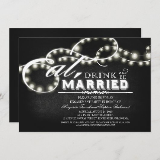食べ飲み物と婚約パーティ結婚した 招待状 (正面/裏面)