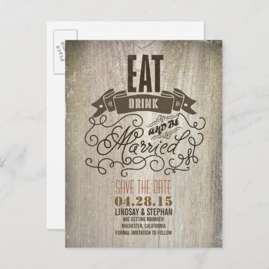 食べ飲み物と日付結婚したポストカードの保存 案内ポストカード (正面/裏面)