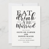 食べ飲み物と結婚式結婚したの日を保存 招待状 (正面)