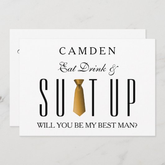 食べ飲み物と金ゴールドは私のベストマンになる 招待状 (正面/裏面)