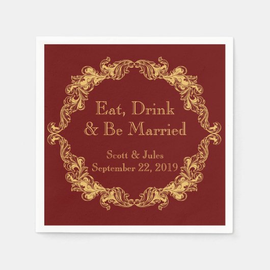 食べ飲み物とBe結婚した Vintage Wedding Napkins スタンダードカクテルナプキン (正面)