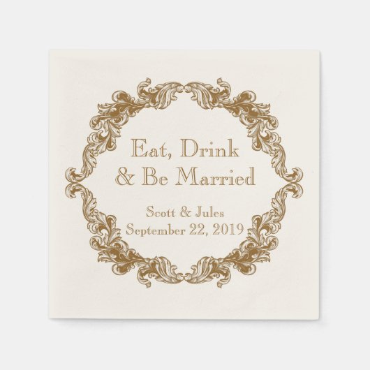 食べ飲み物とBe結婚した Vintage Wedding Napkins スタンダードカクテルナプキン (正面)