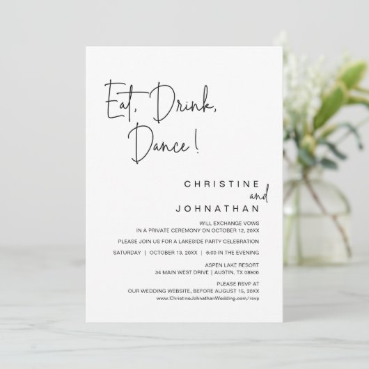 食べ飲み物や踊り結婚の飛び出しお祝い 招待状 (スタンド正面)