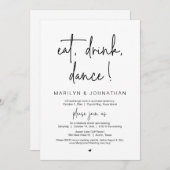 食べ飲み物や踊り結婚の駆け落ちディナーパーティー 招待状 (正面/裏面)