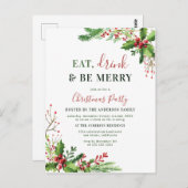 食べ飲み物&ビーメリー | クリスマスパーティの招待状 ポストカード (正面/裏面)