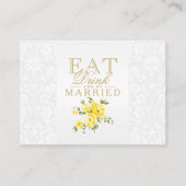 食べ飲み物&ビー結婚したイエローフラワー – 披露宴 エンクロージャーカード (正面)