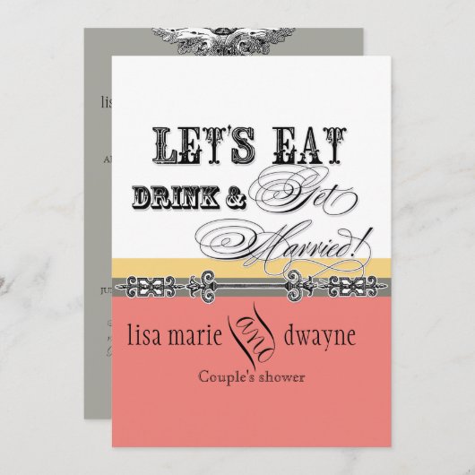 食べ飲み物nカップル結婚したシャワー招待状 招待状 (正面/裏面)