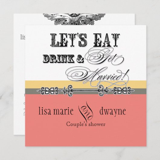 食べ飲み物nカップル結婚したシャワー招待状 招待状 (正面/裏面)