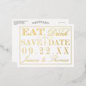 食べ飲み結婚したて保存す実在る 箔招待状ポストカード (正面/裏面)