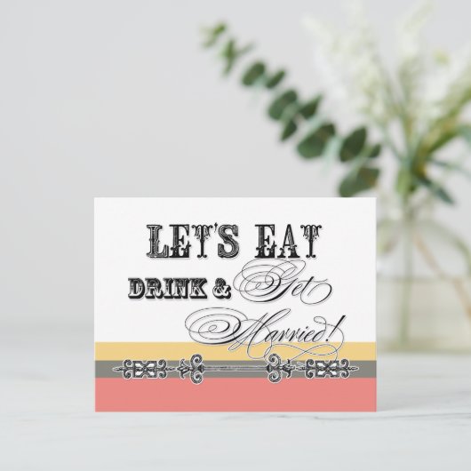 食べ飲み結婚したて欲しい招待状 インビテーションポストカード (スタンド正面)