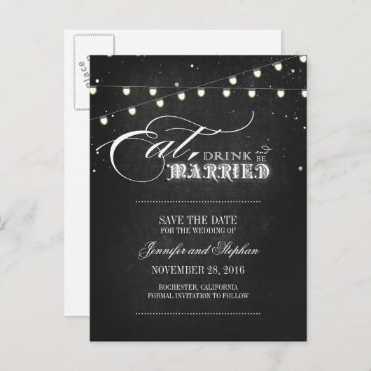 食べ飲み結婚したてDATEはがきを保存する 案内ポストカード (正面/裏面)