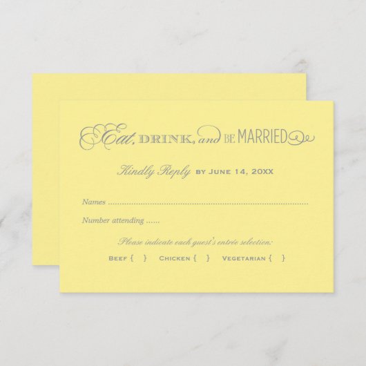 食べ飲み結婚したと黄結婚色 出欠カード (正面/裏面)