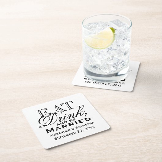 食べ飲み結婚したパーソナライズされた結婚 スクエアペーパーコースター (インサイチュ)