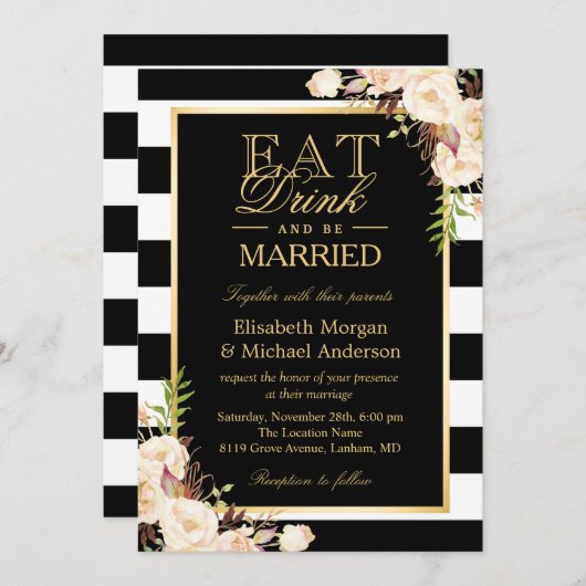 食べ飲み結婚した物 |アイボリー結婚フローラ 招待状 (正面/裏面)