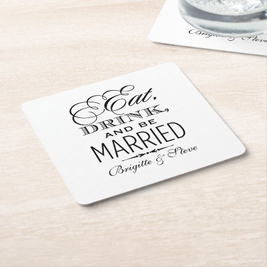 食べ飲み酒とブ結婚したロ結婚クのモノグラム スクエアペーパーコースター (アングル)