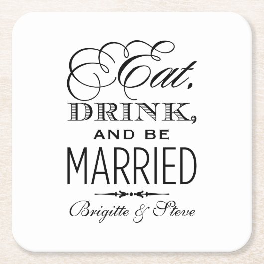 食べ飲み酒とブ結婚したロ結婚クのモノグラム スクエアペーパーコースター (正面)