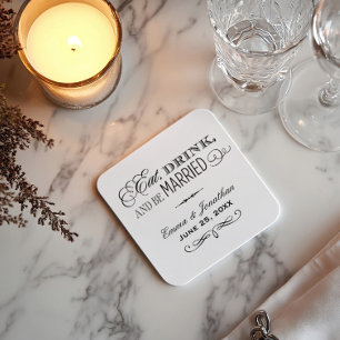 食べ飲み酒とブ結婚したロ結婚クのモノグラム スクエアペーパーコースター