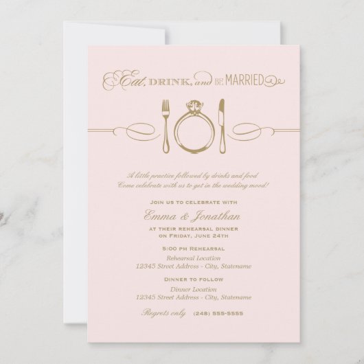 食べ飲み酒とBeピ結婚したックリハーサルディナー 招待状 (正面)