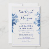 食べ飲み青い結婚したフローラモダンの花 招待状 (正面)