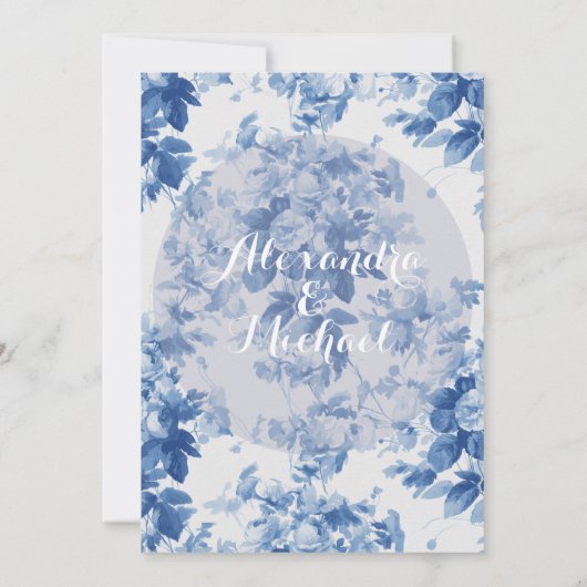 食べ飲み青い結婚したフローラモダンの花 招待状 (裏面)