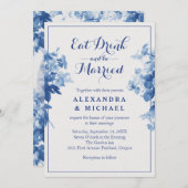 食べ飲み青い結婚したフローラモダンの花 招待状 (正面/裏面)